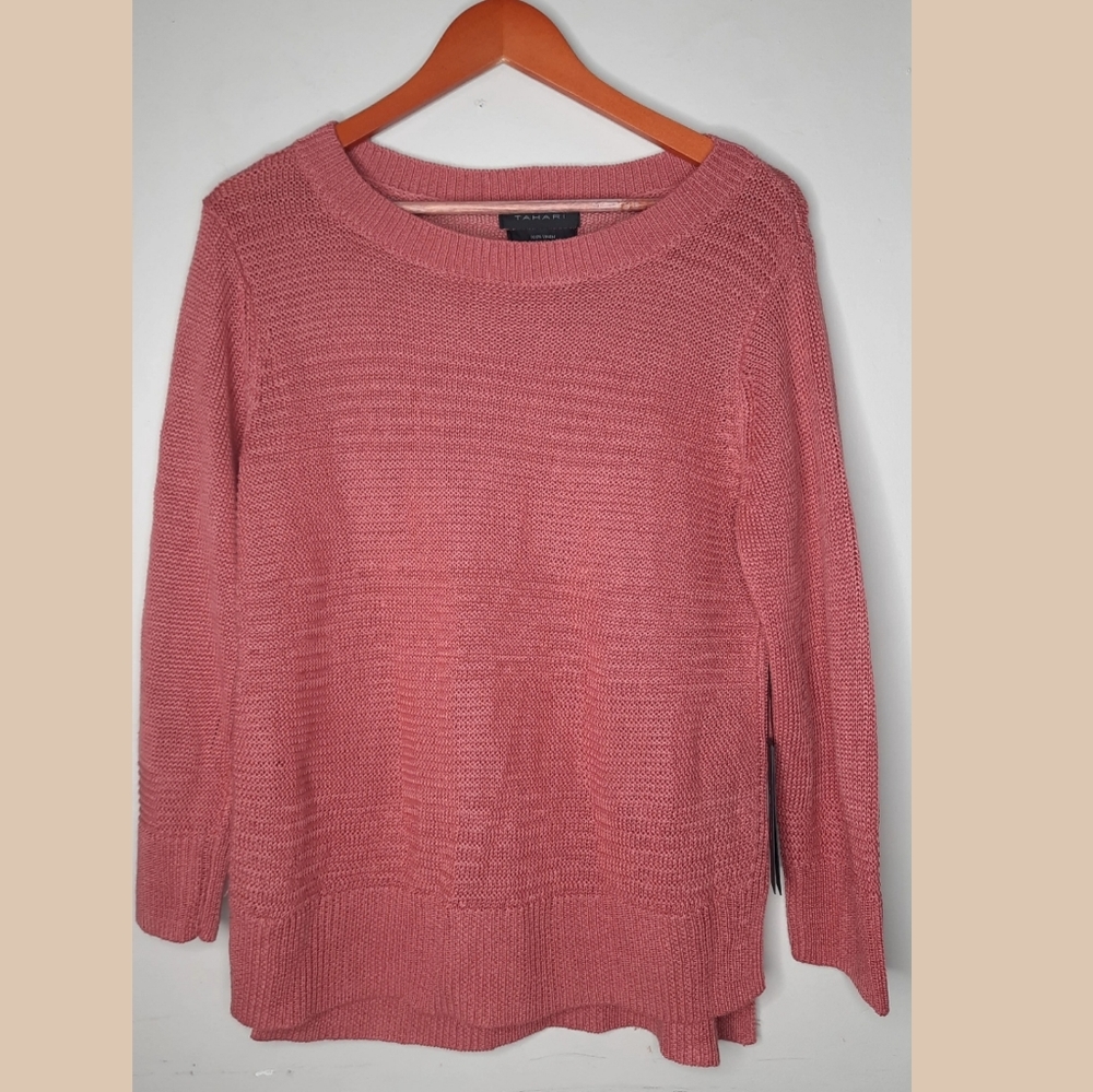 Tahari 100% Linen Women's Large Pink Knit Sweater